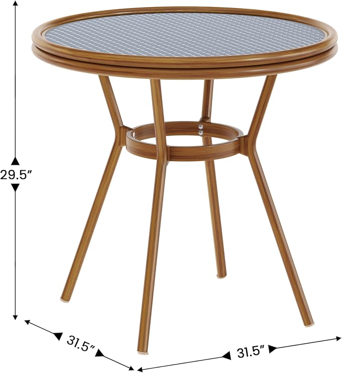 Flash Furniture Lourdes Indoor/Outdoor Commercial Bistro Table - Tempered Glass Top - PE Rattan - Natural Bamboo Print Aluminum Frame - 31.5" - Navy/White