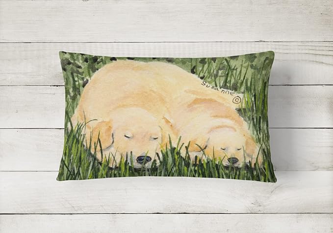 Caroline's Treasures SS8838PW1216 Golden Retriever Canvas Fabric Decorative Pillow Machine Washable, Indoor Outdoor Decorative Pillow for Couch, Bed or Patio, 12HX16W