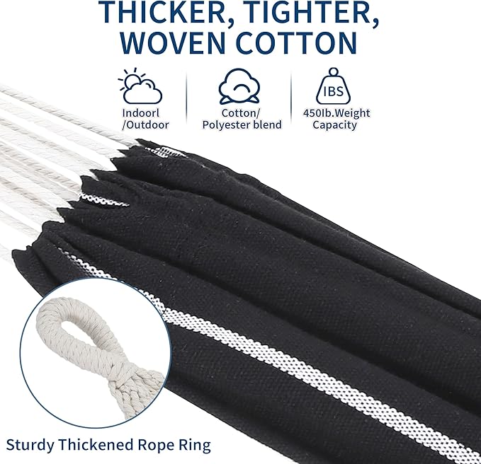 Double Hammock with Stand - Heavy Duty 450lbs Capacity, Portable Cotton Hammock for Two Adults, Indoor & Outdoor Use with Travel Bag, Chasm Stripe Pattern
