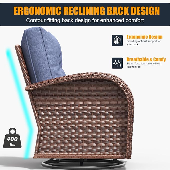 5 Pieces Outdoor Wicker Patio Swivel Rocking Chairs, All Weather Wicker Conversation Set with Side Table