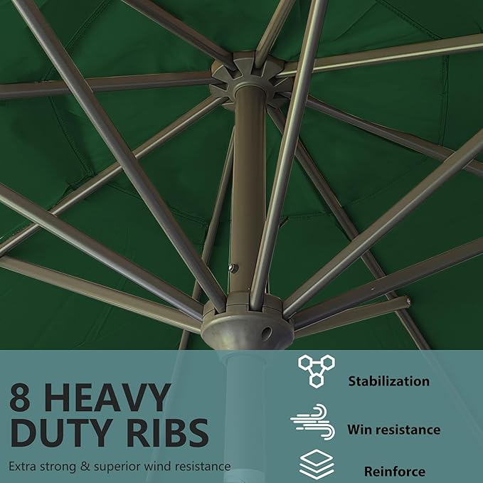 9FT Outdoor Patio Umbrella Outdoor pool Umbrella with Push Button Tilt and Crank, Market Umbrella 8 Sturdy Ribs UV Protection for Garden, Deck, Backyard (Green)