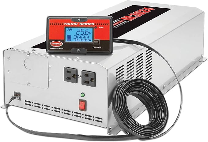 Tundra M Series M3024 Power Inverter Modified Sine Wave 3000W/ 24V DC to 120 V AC for Trucks, Buses & Coaches Features LCD Display Adjustable Battery Protection with Dual AC Outlets