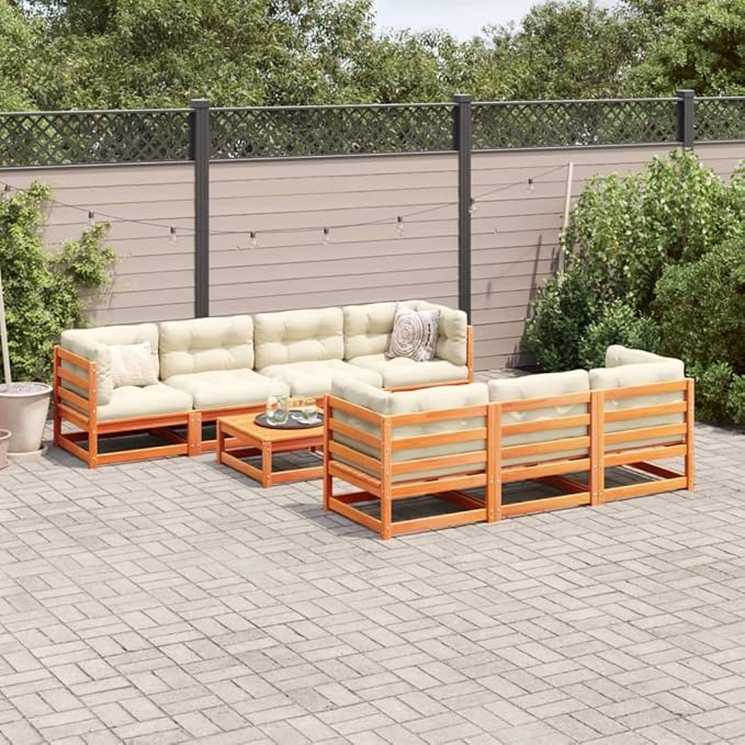 Patio Furniture Sets,Outdoor loveseat,Patio Conversation Sets,8 Piece Patio Sofa Set Wax Brown Solid Wood PineSuitable for Patio, Garden, Gazebo Low