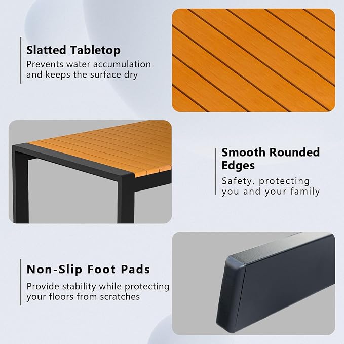 Aluminum Outdoor Patio Coffee Table for for Deck, and Poolside (Black, Dark Teak)