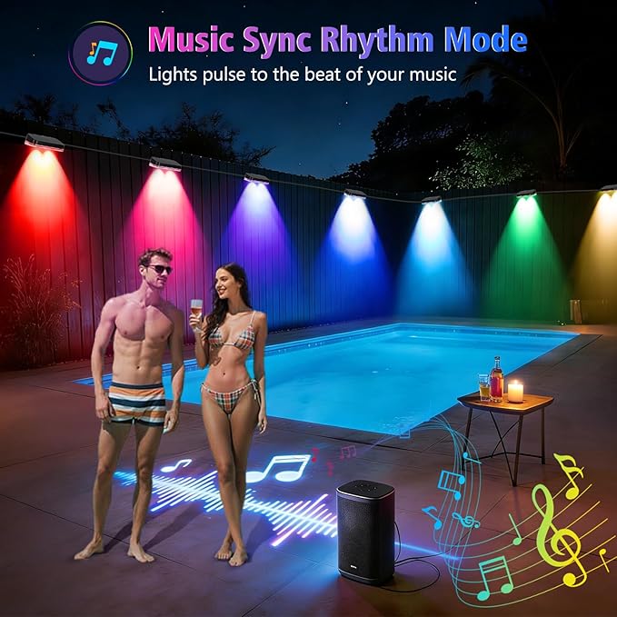 ZAIYW Outdoor Fence Lights 100ft 16 Pack, Smart RGB Build in Chip Color Changing Deck Lights with Timer Remote APP, Plug in LED String Lights Waterproof for Backyard Garden Patio Decor
