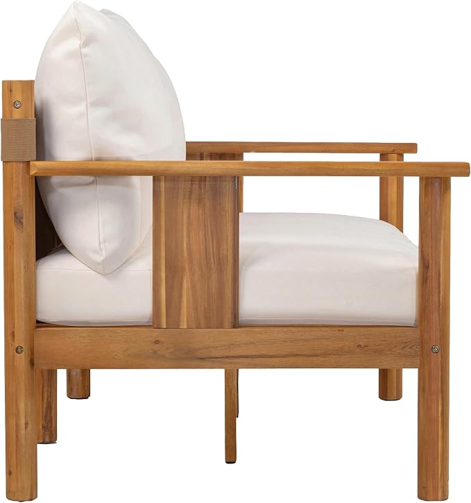Christopher Knight Home Willy Acacia Wood Patio Furniture Set with Water-Repellent Cushion, 4 Piece Outdoor Acacia Wood Conversation Set, Outdoor Sectional Sofa Set with Coffee Table, Beige+Teak