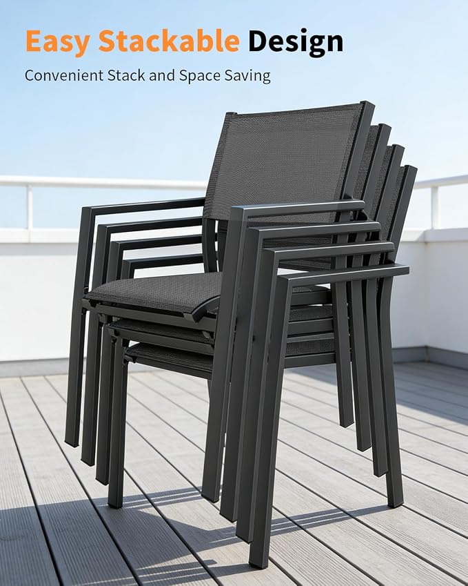 9-Piece Extendable Patio Dining Set, Never-Rust Aluminum Outdoor Dining Set with 2 Swivel Chairs, Expandable Outdoor Dining Table and 6 Stackable Dining Chairs for Porch, Lawn, Garden, Black