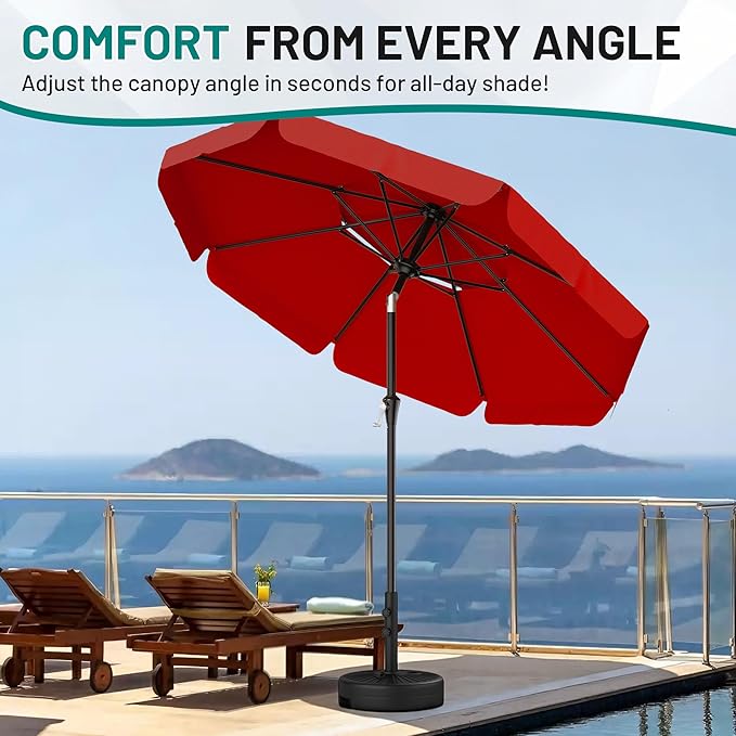 AreShark 10ft 2-Tier Patio Umbrella with Valance - Outdoor Umbrella Waterproof UV Protection, Market Table Umbrella w/Push Button Tilt&Crank for Pool, Balcony, Garden(Red)