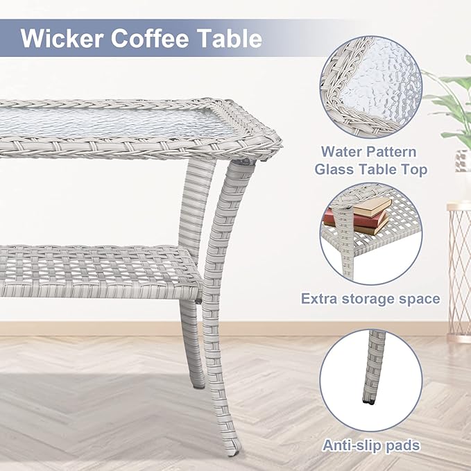 Belord 4 Pieces Patio Furniture Set for Porch Deck Balcony Outdoor, Wicker Chair Sectional Sofa Set, Outdoor Conversation Sets Include Chairs Loveseat Couch and Coffee Table