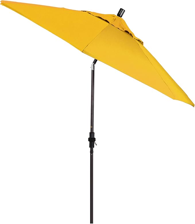 California Umbrella 9' Round Aluminum Pole Fiberglass Rib Market Umbrella, Crank Lift, Collar Tilt, Bronze Pole
