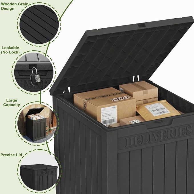 ROJIK Package Delivery Box 55 Gallon with Lockable Secure,Outdoor Package Drop Container Waterproof for Porch Patio and Curbside(Black)
