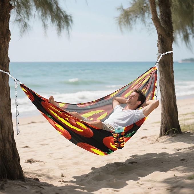 Hammocks for Outside Glowing Jack-o-Lanterns Camping Hammock Portable Hammocks with Tree Straps and Carry Bag Camping Accessories for Hiking Beach Outdoor