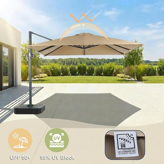 BPS 10'x10' Cantilever Umbrella Replacement Canopy for 8 Ribs Square Offset Umbrella, Outdoor Canopy Replacement for Patio Parasol, Canopy Only