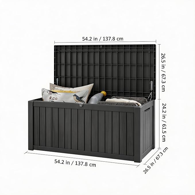 FEFLO 120 Gallon Waterproof Resin Deck Box, Heavy-Duty Outdoor Storage Box | Lockable Lid & UV-Resistant Patio Storage Chest for Garden Tools, Pool Accessories, Package Delivery, Toys, Furniture