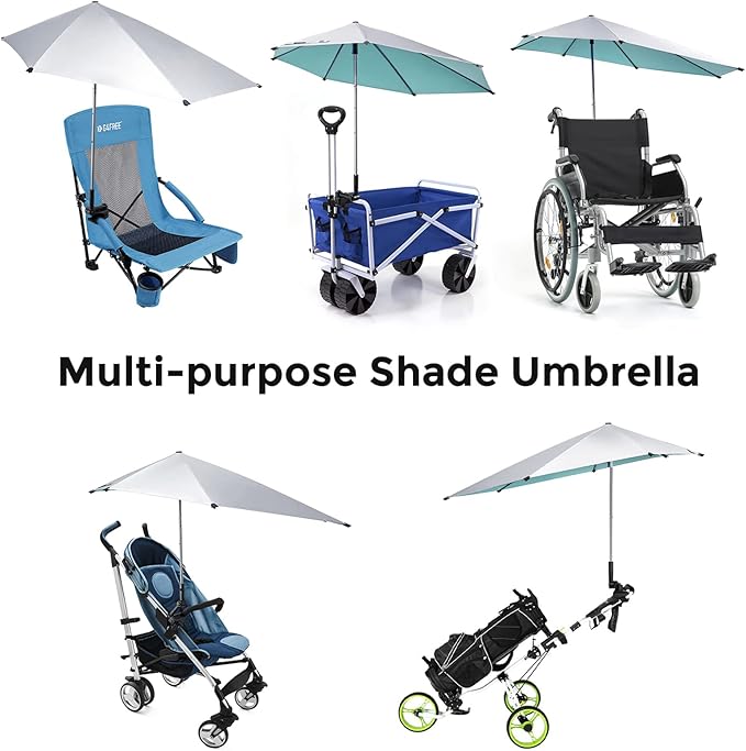 G4Free UPF 50+ Height Adjustable Chair Umbrella with Universal Clamp for Beach Chair, Golf Cart, Wheelchair, Stroller, Bleacher, Patio (Lake Blue)