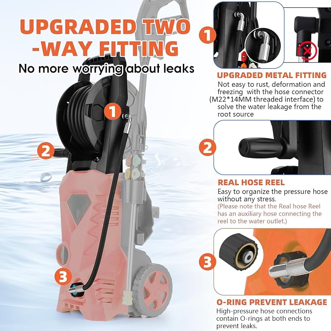Electric Pressure Washer 5000 PSI Portable Power Washer with 33FT Pipe, 4 Nozzle Set for Home/Cars/Fences/Windows, Orange