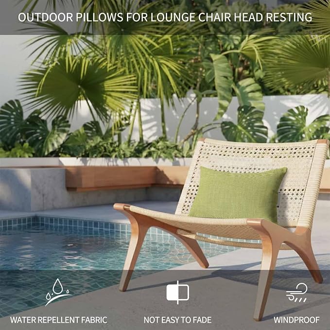 Fruit Green Outdoor Lumbar Pillows 11x16 Set of 2, Farmhouse Burlap Solid Green Color Modern Linen Texture Waterproof Throw Pillow Covers with Insert, Decorative Pillowcase Cushion for Couch Sofa Bed