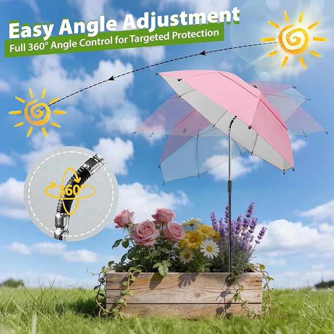 Plant Umbrellas, 5Pack 360°Adjustable Garden Umbrella for Outdoor Plants,24” Large Sun Shade for Garden Beds Potted Plants, 47.8" High Plant Shade Cover Umbrellas for Sun-Sensitive Plants