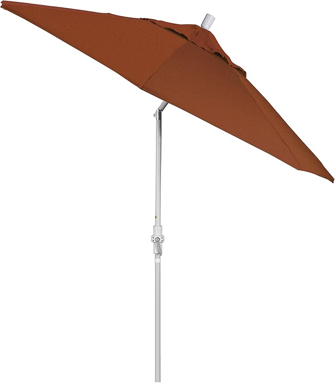 California Umbrella 9' Round Aluminum Pole Fiberglass Rib Market Umbrella, Crank Lift, Collar Tilt, White Pole, Terracotta Olefin