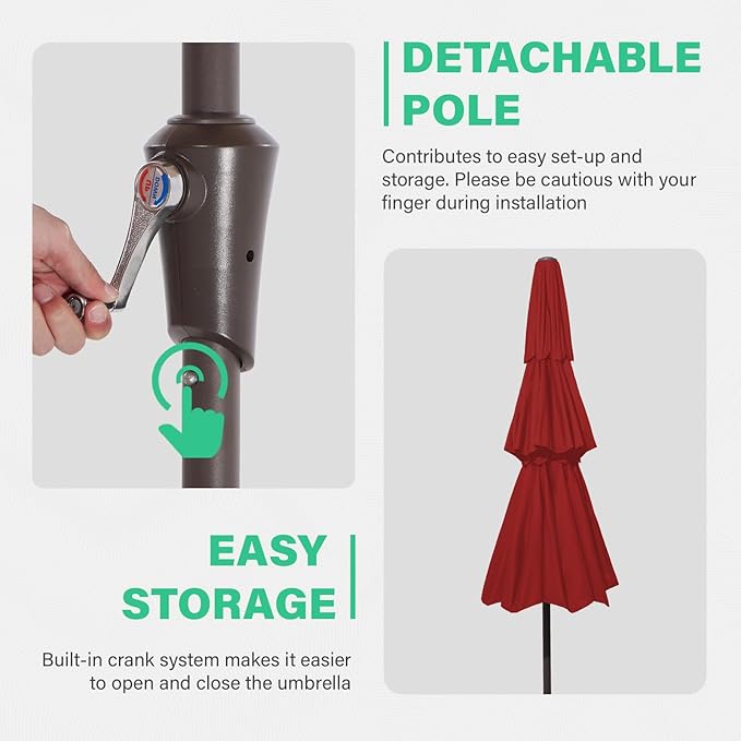JEAREY 3 Tiers 9 FT Patio Umbrellas Outdoor Table Umbrella with Push Button Market Umbrella 8 Sturdy Ribs UV Protection Waterproof for Garden,Red