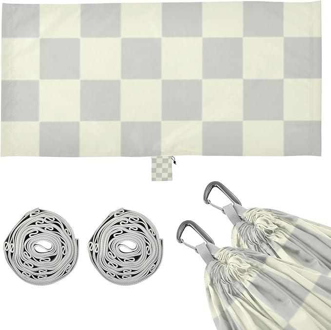 Gray Beige Checker Plaid 330lb Capacity Outdoor Hammock Fabric Hammock for Camping & Hiking Essential Base de hamaca para adultos