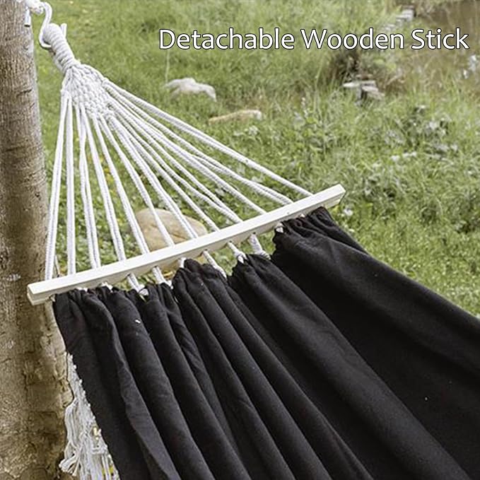 Handmade Cotton Woven Hammock, Portable Boho Canvas Swing with Tassels for Indoor and Outdoor Use, Perfect for Patio, Yard, Garden, and Camping