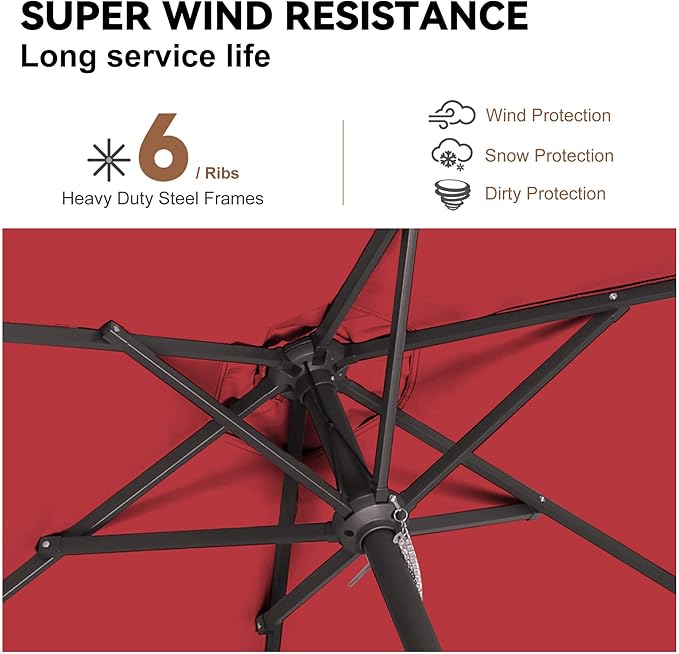 7.5ft Outdoor Patio Umbrella - Table Umbrella Waterproof UV Protection, Sombrillas de Patio with Push Button Tilt, Sun Umbrella for Pool, Porch, Garden, Deck, Backyard (Red)