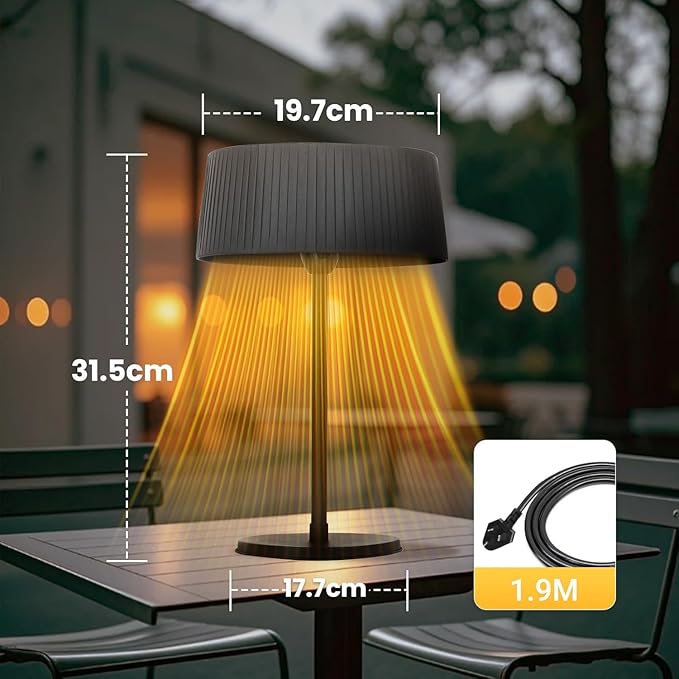 Electric Outdoor Patio Heater, 1500W Tabletop Infrared Heater for Indoor & Outdoor, IP55 Waterproof, Fast Heating, Tip-Over Protection, Perfect for Garden, Balcony, Garage, Porch (black, tabletop)