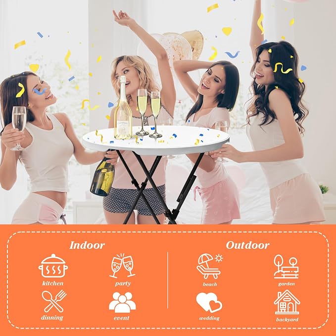 2 Sets 32in Round Folding Cocktail Tables with Spandex Stretch Table Covers for Indoor Outdoor Use Portable Ideal for Parties Events Dining and Gatherings (White Set+2BKcloth)