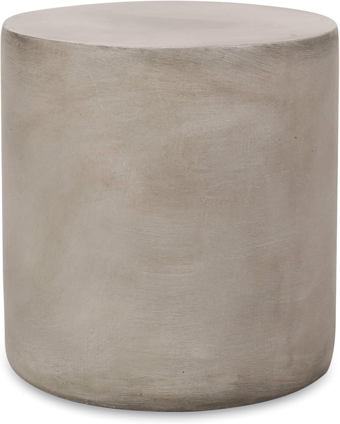Outdoor Side Table Faux Marble End Table Faux Stone Travertine Small Coffee Table for Indoor Outdoor, Garden Stool Plant Stand for Porch, Backyard Patio 15.75"*16" Cylindrical Grey