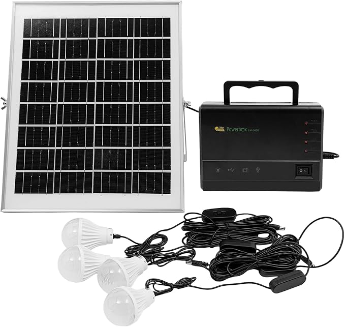 Solar Powered Generator, 12V 4A Portable Power Station 15W Small Solar Powered Generator with Solar Panel, 4 LED Bulbs & USB Ports for Home Use,Outdoor Camping Quiet