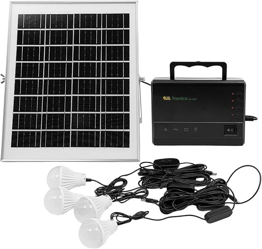 Solar Powered Generator, 12V 4A Portable Power Station 15W Small Solar Powered Generator with Solar Panel, 4 LED Bulbs & USB Ports for Home Use,Outdoor Camping Quiet