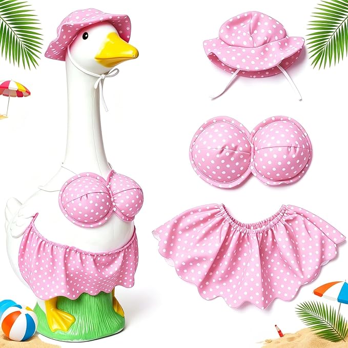 Porch Goose Summer Outfit, Porch Goose Clothes with Pink Polka Dot, for 23"/17" Lawn Goose Statue,Goose Clothes for Yard Goose