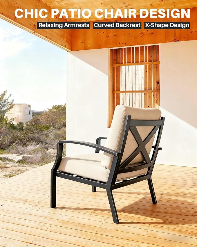 3-Piece Outdoor Furniture Set, Never-Rust Aluminum Patio Sofa Set with 2 Deep-Seating Sofa Chairs and Side Table, Patio Conversation Set with Cushions for Backyard, Deck, Poolside, Dark Bronze
