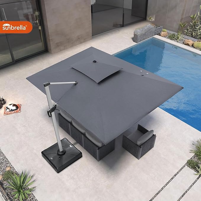PURPLE LEAF 10' X 13' Cantilever Outdoor Patio Umbrella Large Heavy Duty 360° Rotation Double Top Offset Rectangular Umbrellas for Backyard Deck Pool, Cast Slate