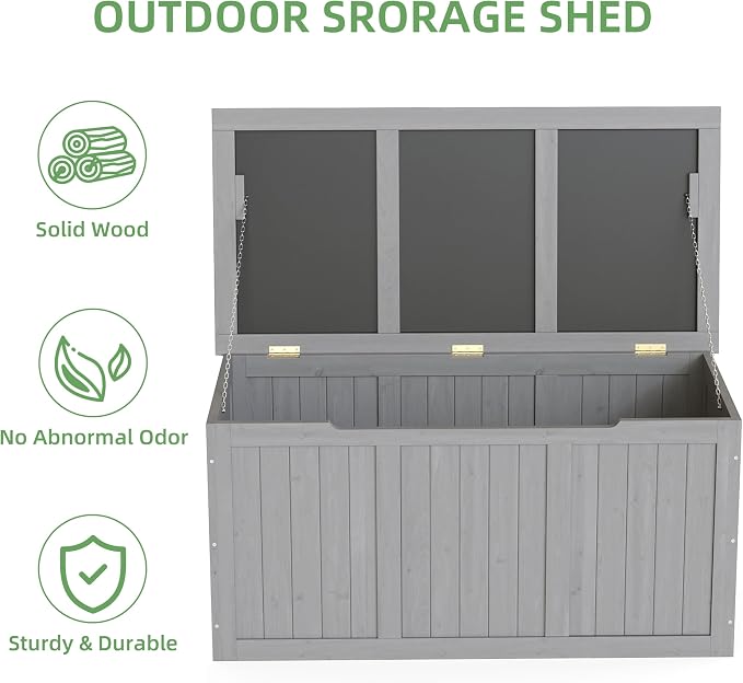 Mederlo 67 Gallon Outdoor Wooden Deck Box Solid Wood Storage Box Seat & Table Top for Patio Furniture Cushions, Pool Toys & Garden Tools