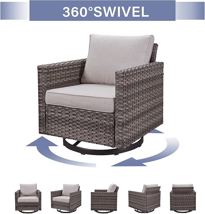 Rilyson Wicker Outdoor Patio Furniture Set - 5 Piece Patio Conversation Set with 2 Swivel Rocker Chairs,2 Rattan Ottoman and 1 Couch for Outside Porch Deck Backyard Garden(Mixed Grey/Beige)