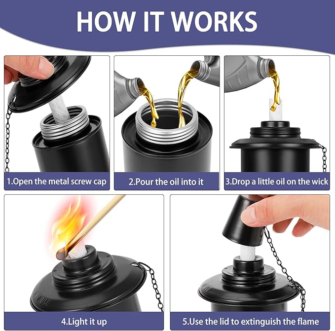 Nonley 4 Pack Metal Torch for Outside [Upgraded], 16oz Metal Garden Torches Outdoor Citronella Torches with 4-Prong Grounded Stake, Flame Torch Light for Backyard Patio Pathway Party 61" Tall