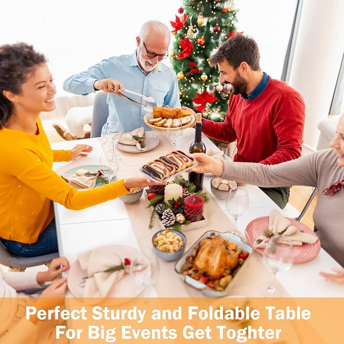 VTOY 8FT（30" x 96"） Folding Table, Indoor Outdoor Heavy Duty Picnic Table with Carrying Handle,Plastic Fold up Table for Picnic, Party, Camping，Office - White