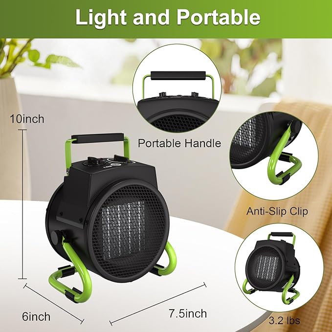 Outdoor Heater for Patio, Portable Patio Heater for Garage with Overheat Protection, Fast Heat PTC Ceramic Portable Garage Heaters for Workshop, Greenhouse, Tent and Indoor Use