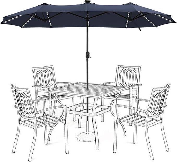 HERA'S PALACE 13ft Patio Umbrella with 120 LED Solar Lights Double Sided Outdoor Umbrella for Patio 8 Colors Changing Table Umbrella Outdoor Patio for Garden Pool