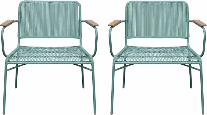 Alpine Corporation VTFAM170A 4-Piece Outdoor Rope Woven Patio Conversation Set – Sofa Bench, 2 Armchairs & Coffee Table – Modern Metal Frame with Wood Armrests – Indoor/Outdoor Seating Set