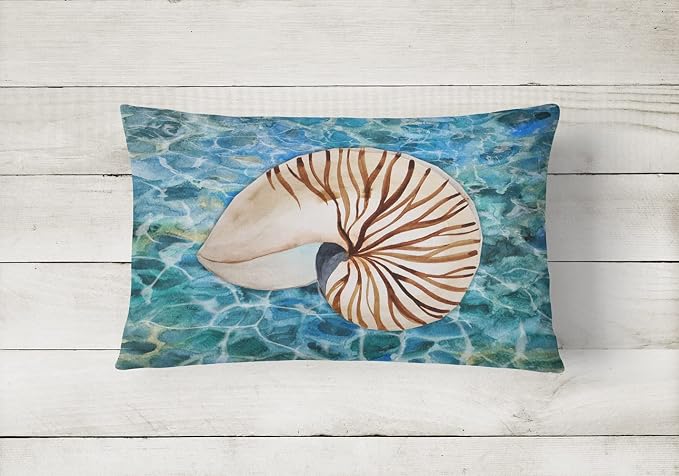 Caroline's Treasures BB5368PW1216 Sea Shell and Water Canvas Fabric Decorative Pillow Machine Washable, Indoor Outdoor Decorative Pillow for Couch, Bed or Patio, 12HX16W