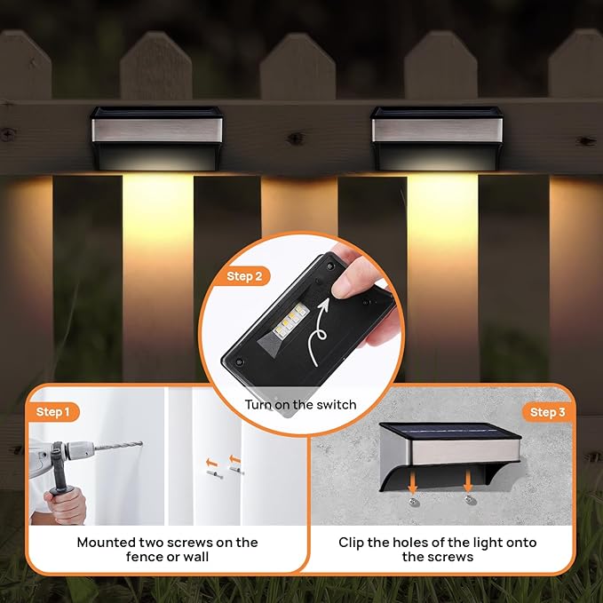 Solar Deck Lights 8 Pack Outdoor Waterproof - Step Lights for Stairs & Fence, 8 Color Changing Security Lighting with Auto On/Off, Wall Lights for Patio/Yard/Pathway (Warm/Cool White + RGB)
