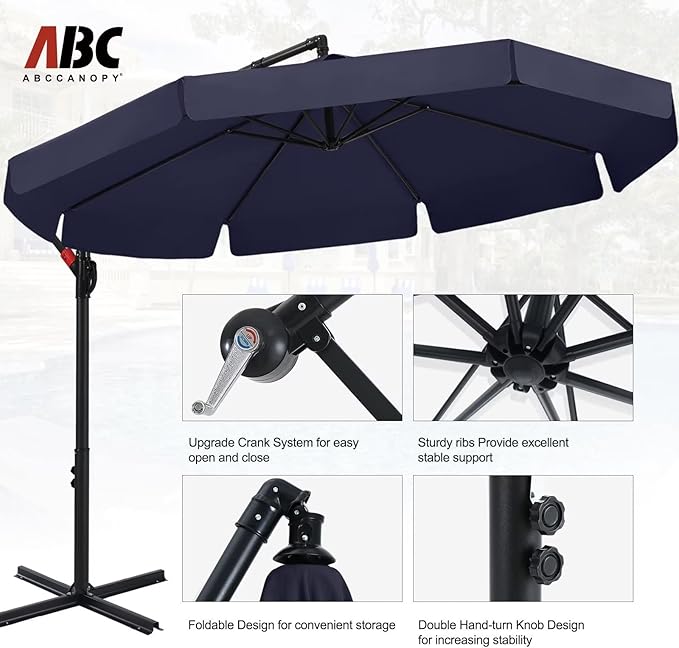 ABCCANOPY Premium Cantilever Patio Umbrellas 9FT (Tibetan Blue)