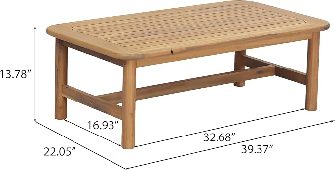 Christopher Knight Home Jun Patio Acacia Wood Coffee Table, Solid Wood Outdoor Table for Patio Furniture Set, Slat Panel Rectangular Top, Light Teak