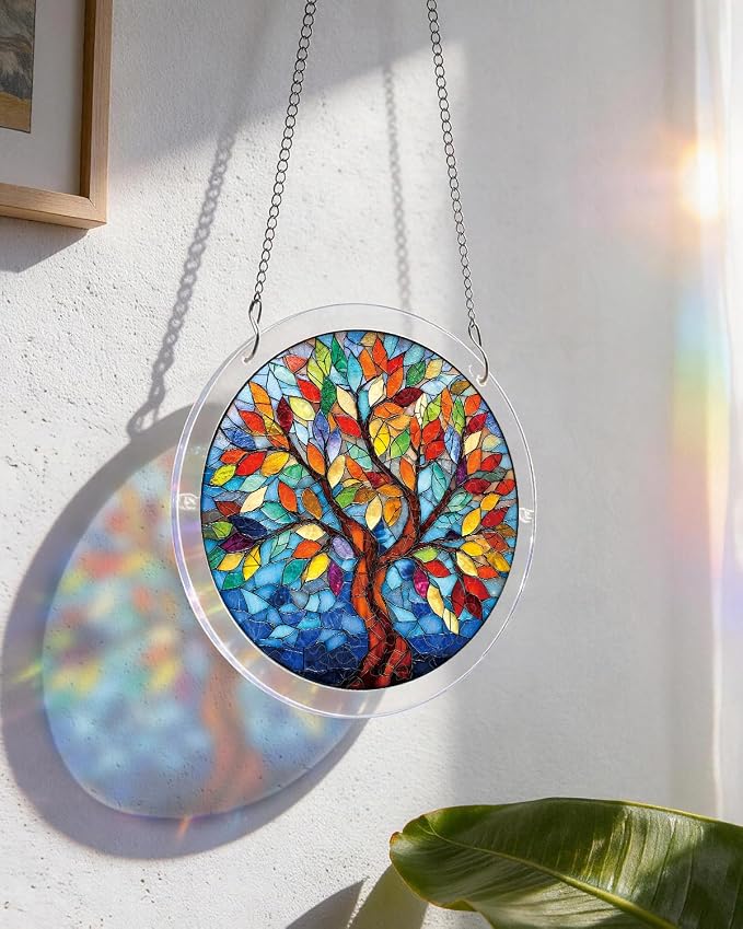 Acrylic Suncatcher Puzzle, Tree of Radiant Glass-7.4 in | DIY Suncatcher Puzzle Kits for Adults, Acrylic Jigsaw Puzzle Suncatcher, Garden&Window Hanging Decor, Unique Gift