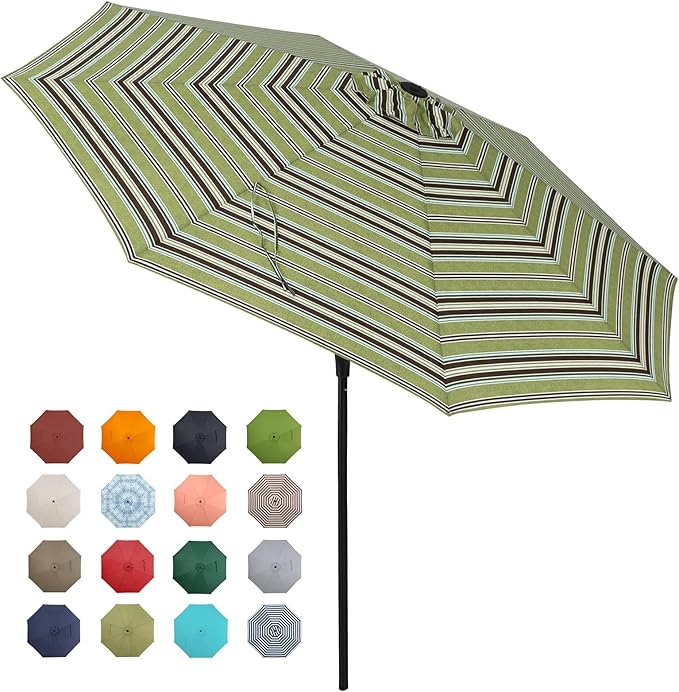 Tempera Patio Market Outdoor Table Umbrella with Push Button Tilt and Crank, Large Sun Umbrella with Sturdy Pole & Fade Resistant Canopy, Easy to Set