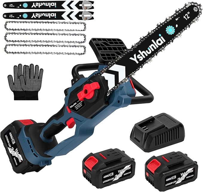 12" Electric Chainsaw Cordless, Brushless Battery Powered Chain Saw with Dual 4000mah Batteries and Charger, Handheld Mini Chainsaw for Wood Cutting Tree Trimming Branch Pruning