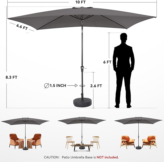 6.6x10 ft Rectangular Patio Umbrella Outdoor, Patio Table Umbrella w/Push Button Tilt & Crank
